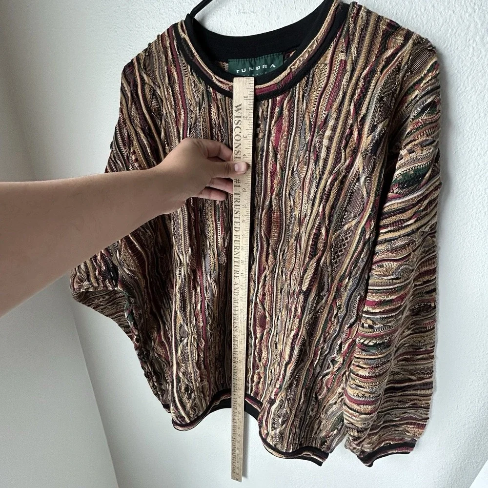 Vintage Tundra Abstract Knit Sweater 90s Crew Neck Biggie Coogi Cosby Style L